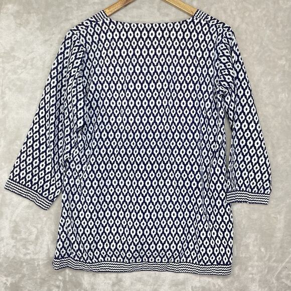 Gretchen Scott Designs Top Women Med Geo Print Split Neck Tunic Boho Art Deco - Picture 6 of 13